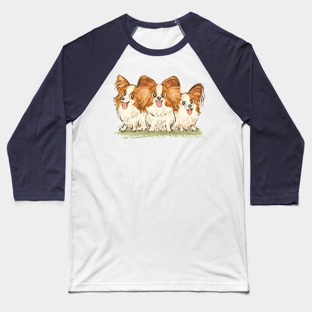 Three Papillons Baseball T-Shirt by sanogawa